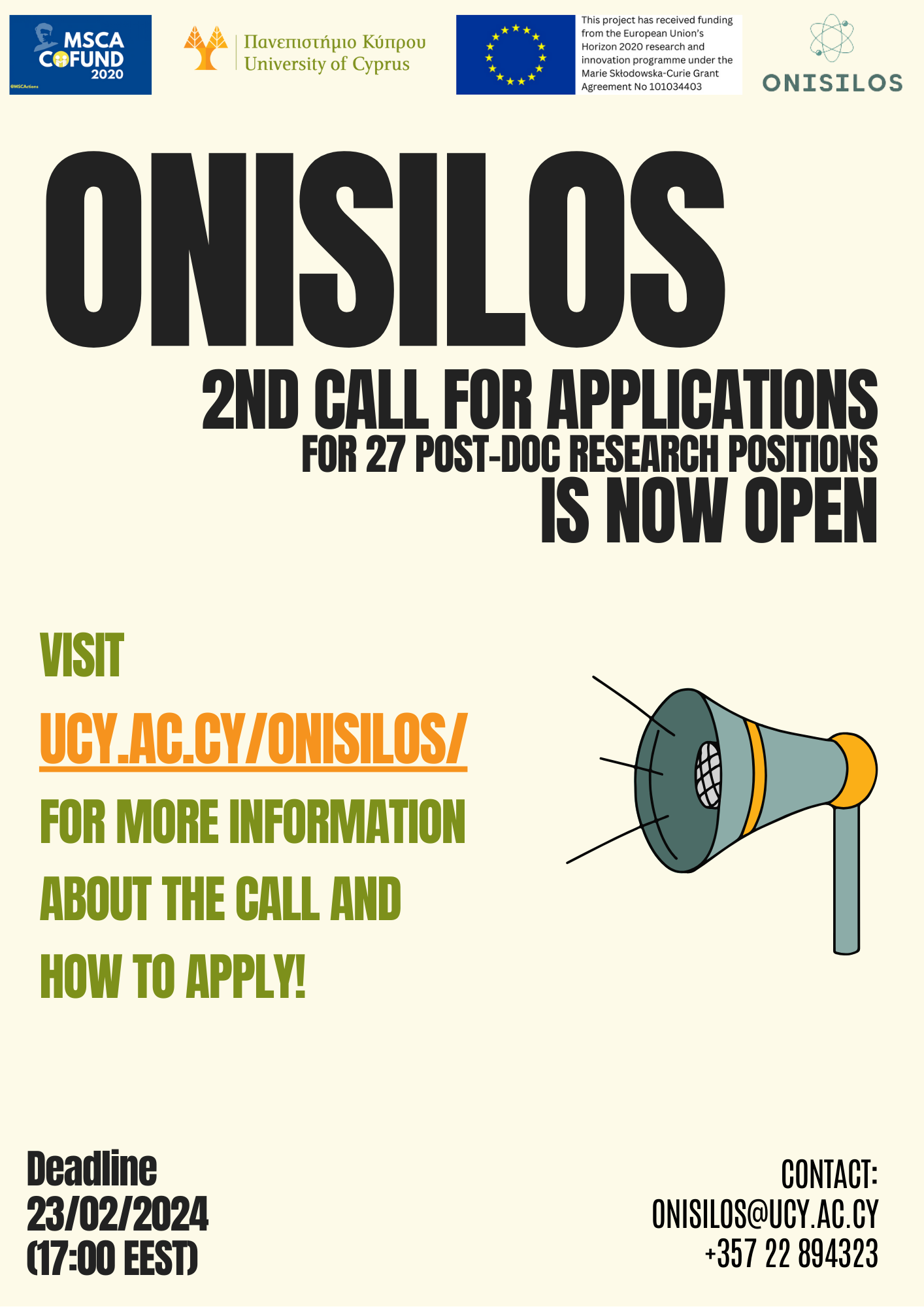 ONISILOS MSCA COFUND Second Call for Proposals at the University of Cyprus